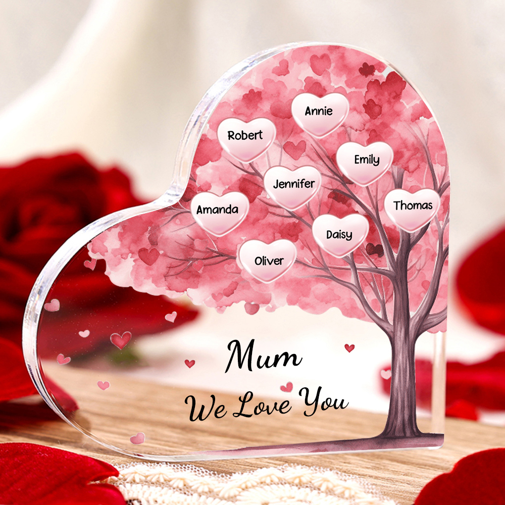 8 Names - Personalised Acrylic Heart Keepsake Custom Text Pink Tree Ornaments Gifts for Grandma/Mother-Jessemade AU