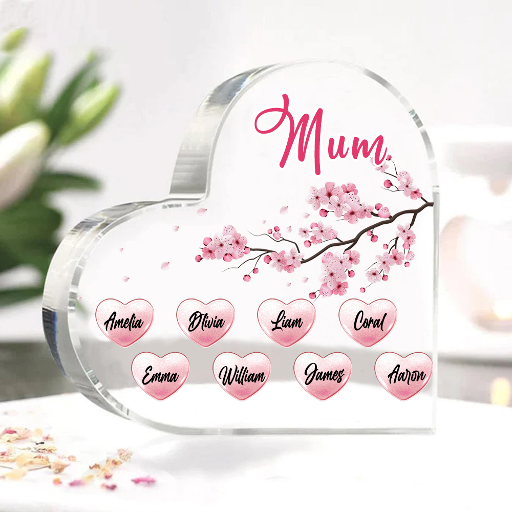 8 Names - Personalised Acrylic Heart Keepsake Custom Text Peach Blossom Ornaments Gifts for Grandma/Mother-Jessemade AU