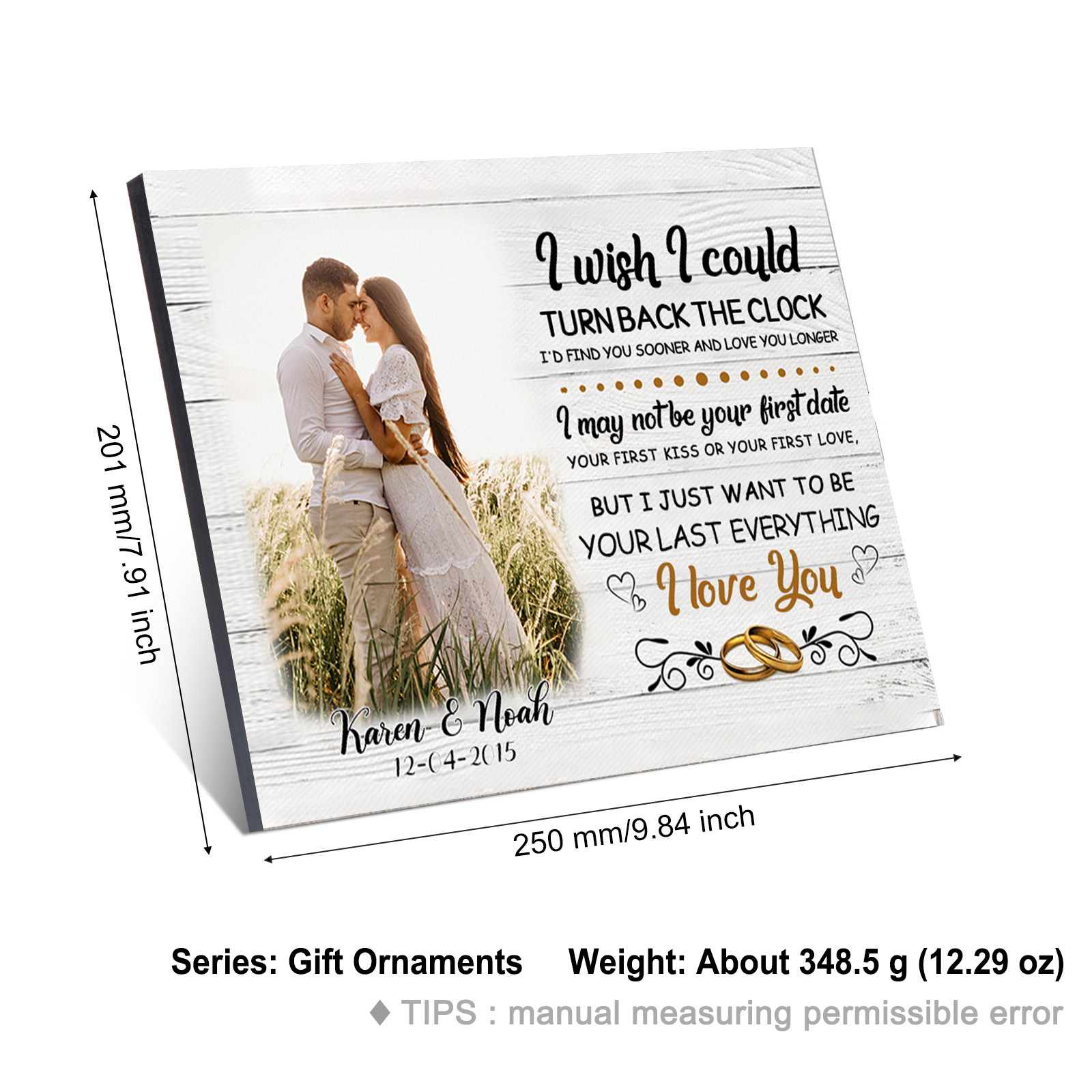 Personalised Wooden Plaque Custom 2 Texts & Photo Picture Board Ornaments Couple Gifts - I Wish I Could Turn Back The Clock-Jessemade AU