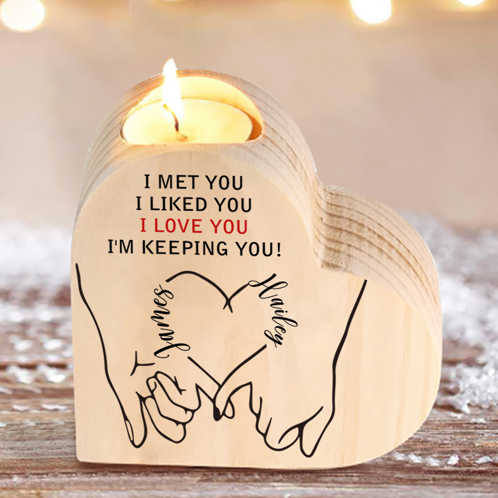 Personalised Couple Candle Holder Customised 2 Names Wooden Heart Candlesticks Valentine's Day Romantic Gifts For Husband/Wife-Jessemade AU