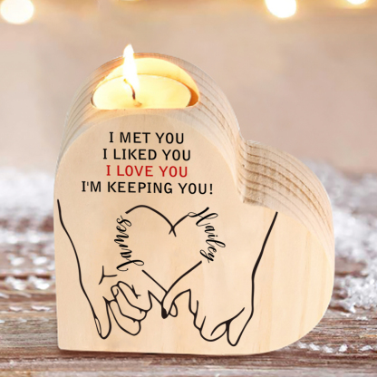Personalised Couple Candle Holder Customised 2 Names Wooden Heart Candlesticks Valentine's Day Romantic Gifts For Husband/Wife-Jessemade AU