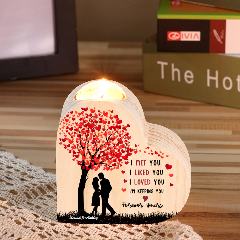 Personalised Couple Candle Holder Custom 2 Names Wooden Candlesticks Heart Valentine's Day Romantic Gifts-Jessemade AU