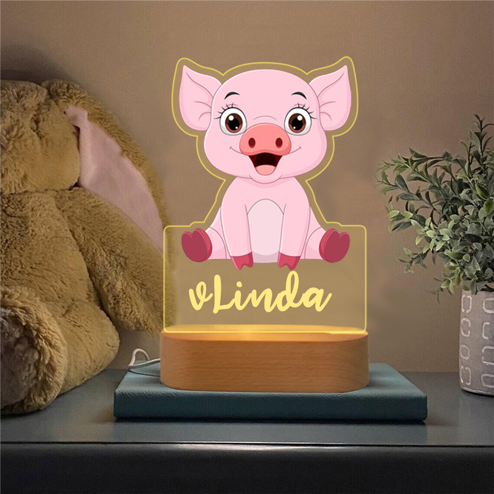 Personalised Name Pink Pig Night Light LED Lamp Gifts For Kids-Jessemade AU