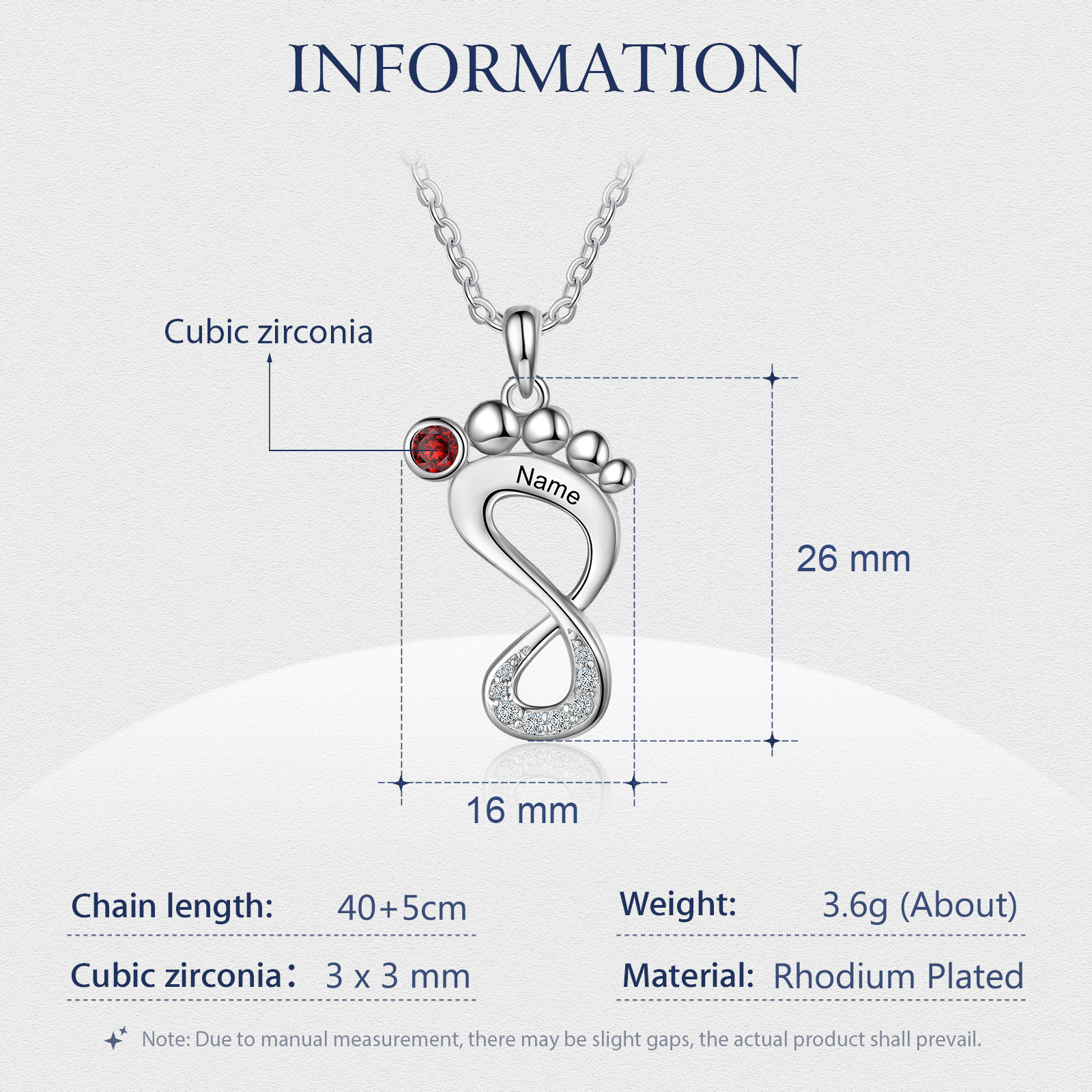 Personalised Baby Foot Necklace With 1 Birthstone Engraved Family Name Gift For Mother-Jessemade AU