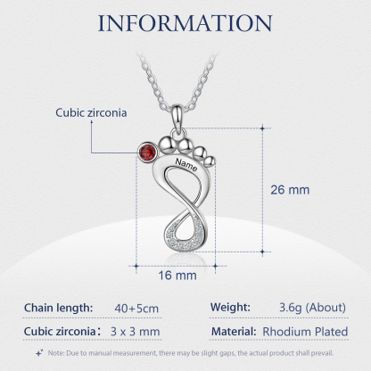 Personalised Baby Foot Necklace With 1 Birthstone Engraved Family Name Gift For Mother-Jessemade AU