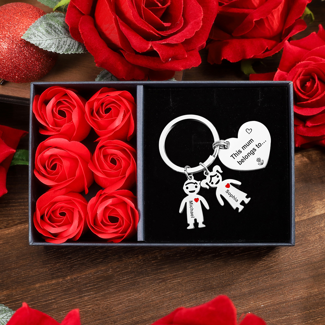 2 Names - Personalised Keychain with Kid Charm Engraved Names Keychain Heart Mother's Day Gift for Mum/Nan-Jessemade AU