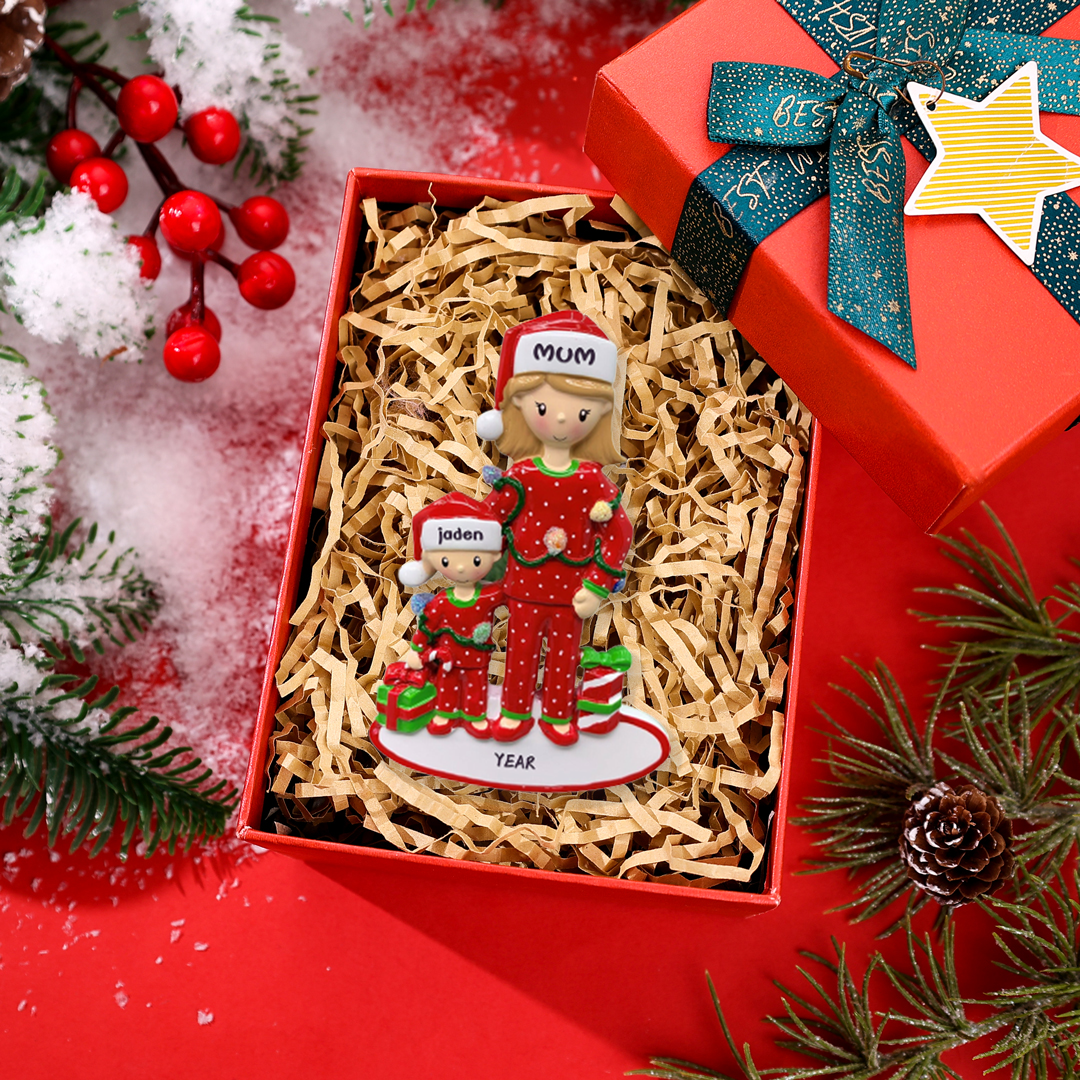 2 Names - Parent Single Mom with 1 Kid Family Christmas Ornament Custom Name & Text Wooden Hanging Ornaments Personalised Gift -Jessemade AU