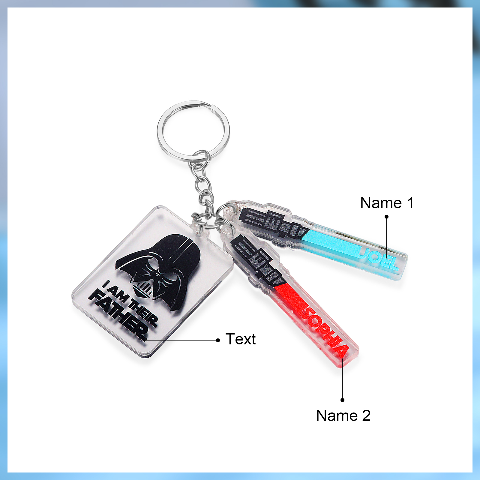 2 Names - Personalised Text & Name Acrylic Keychain Star Wars Gifts for Father/Grandpa-Jessemade AU