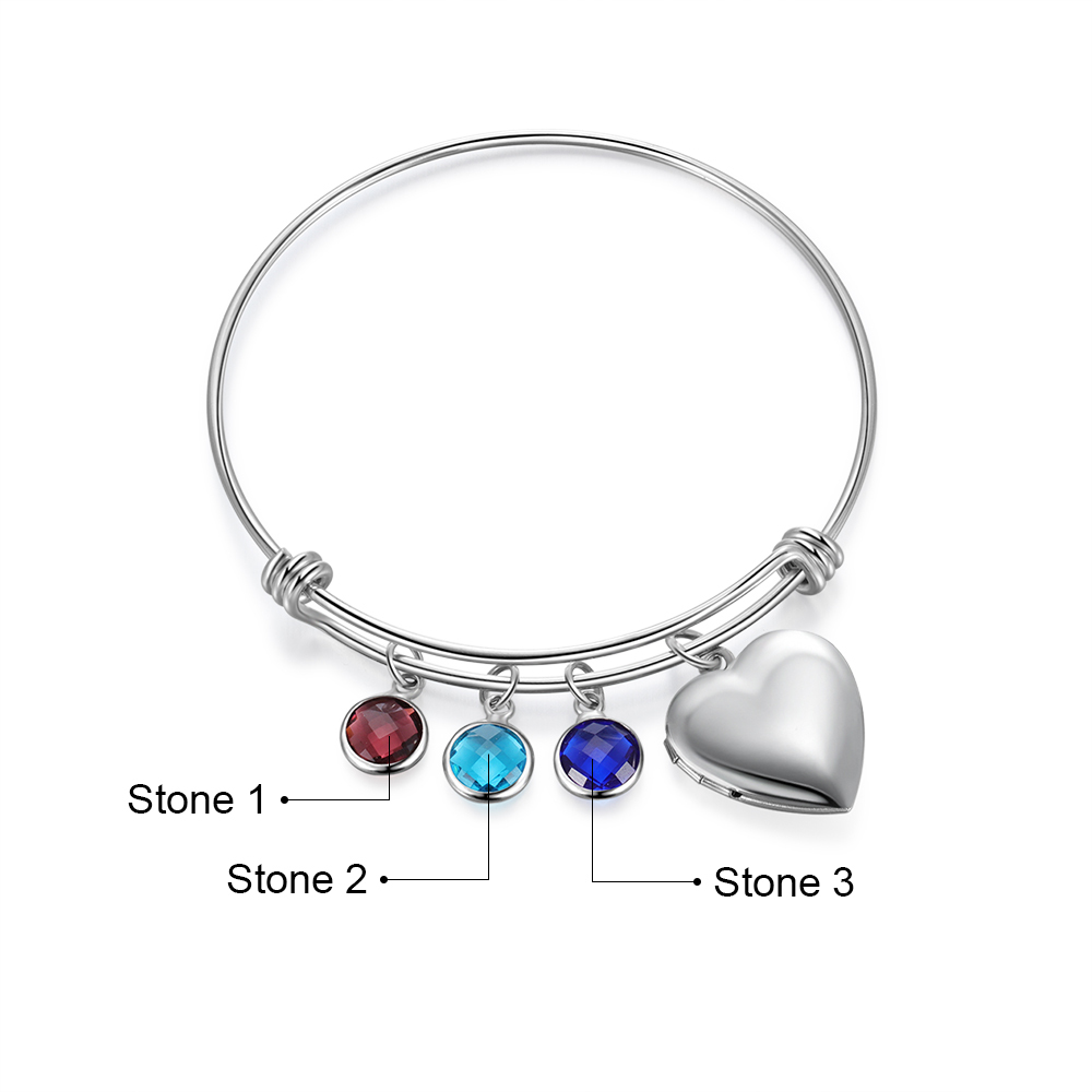 Personalised Heart Photo Locket Bracelet With Birthstones Custom Photo Bracelet Gifts For Her-Jessemade AU