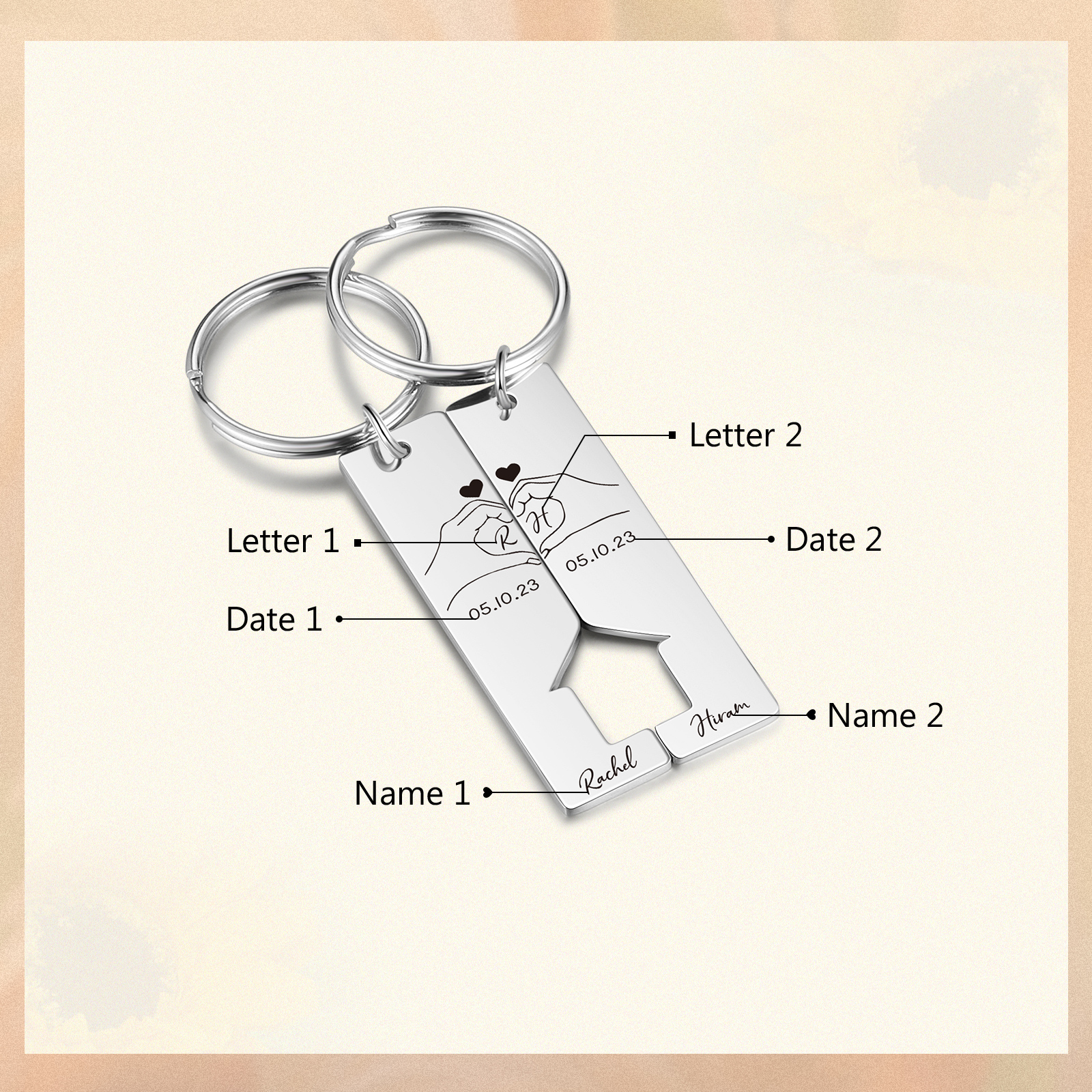 To My Man/Woman Keyring Custom 2 Letters & 2 Dates & 2 Names Couple Keychain Valentine's Day Gift for Couples-Jessemade AU