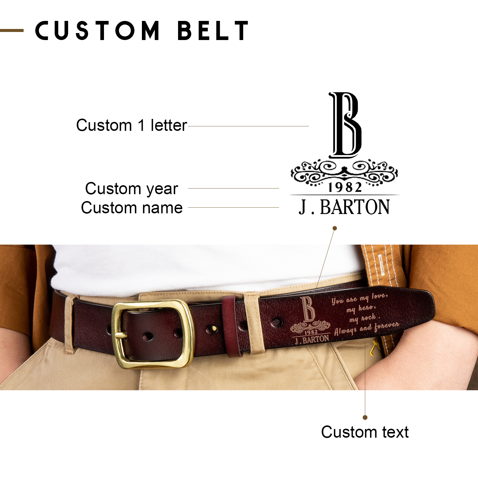 Personalised Genuine Leather Belt Engraved Names Men's Belt for Him-Jessemade AU