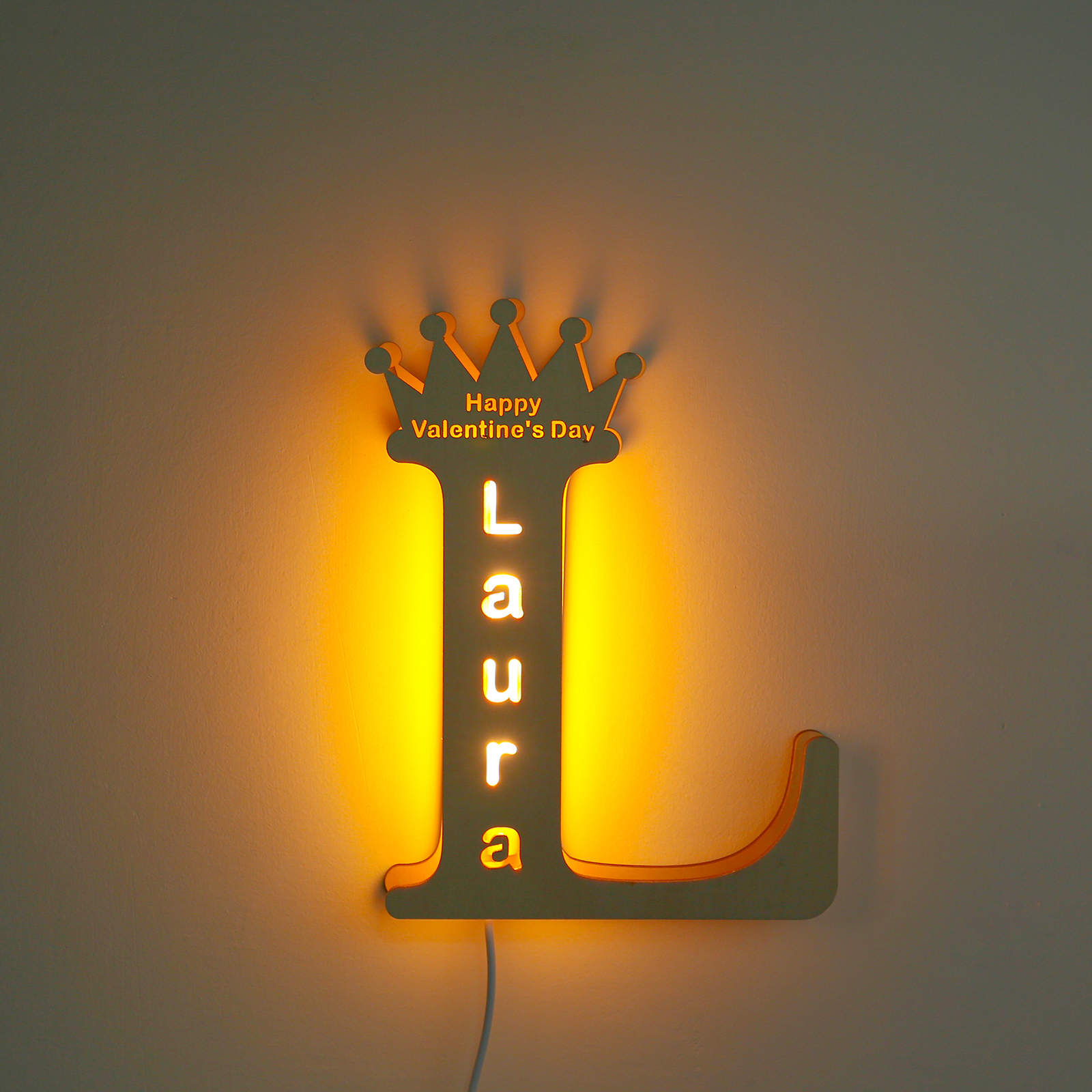 Personalised Happy Valentine's Day Night Light Engraved Wood Lamp-Jessemade AU