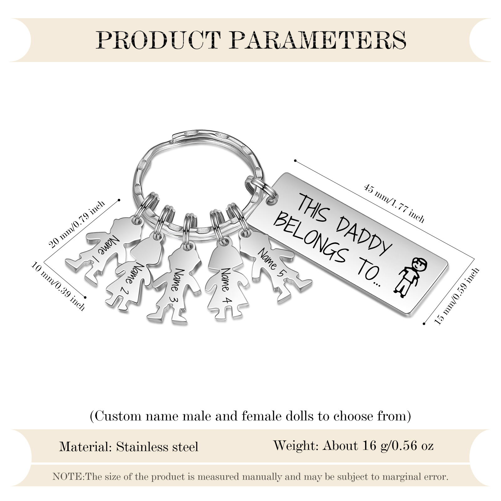 Personalised Keychain with 5 Kid Charms Father's Day Gift "This Daddy Belongs To" Custom Family Keyring-Jessemade AU