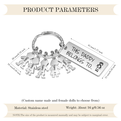 Personalised Keychain with 5 Kid Charms Father's Day Gift "This Daddy Belongs To" Custom Family Keyring-Jessemade AU