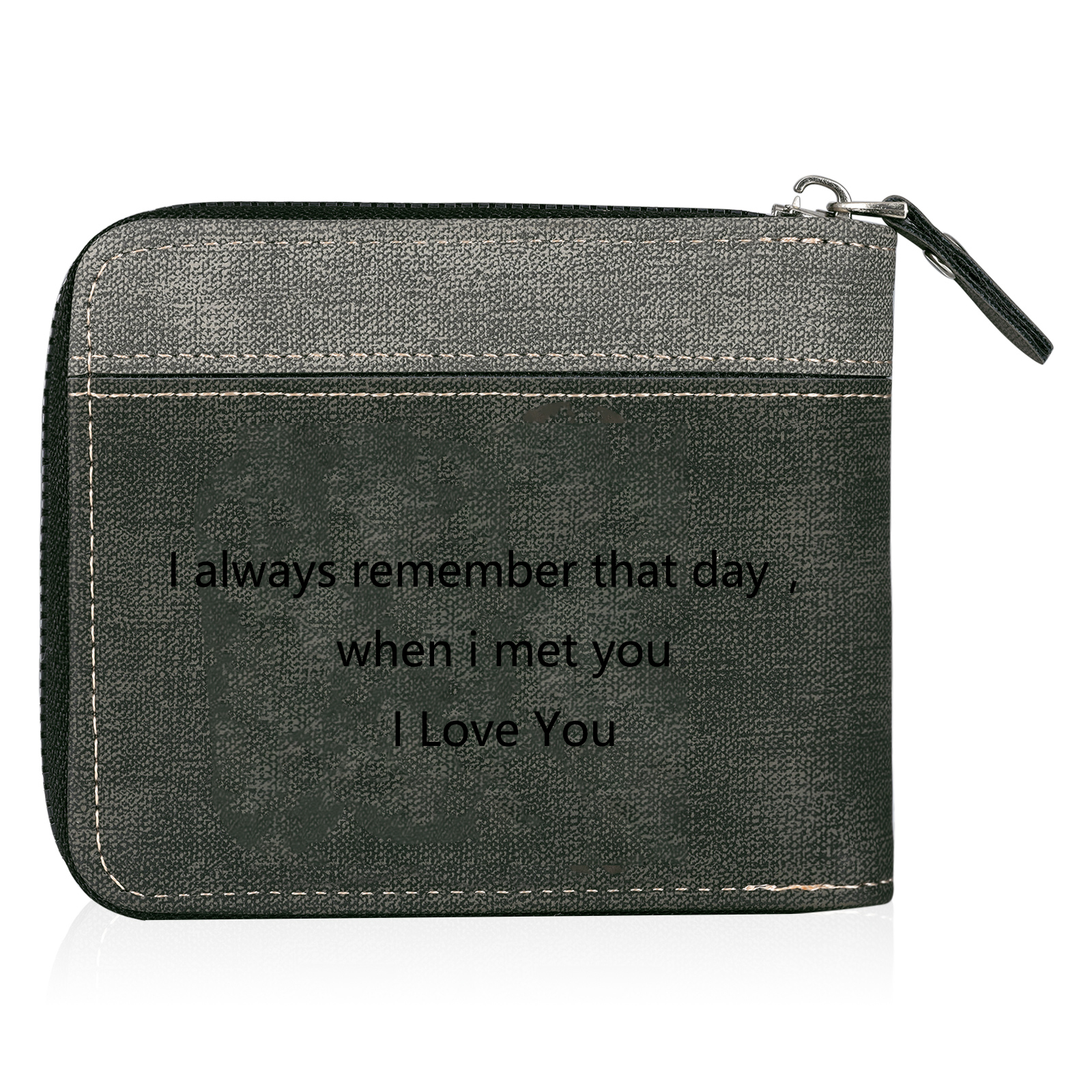 Personalised Photo & Text Billfold Wallet Custom Men's Leather Wallet Zipper Gift for Him-Jessemade AU