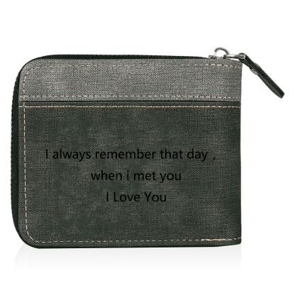 Personalised Photo & Text Billfold Wallet Custom Men's Leather Wallet Zipper Gift for Him-Jessemade AU
