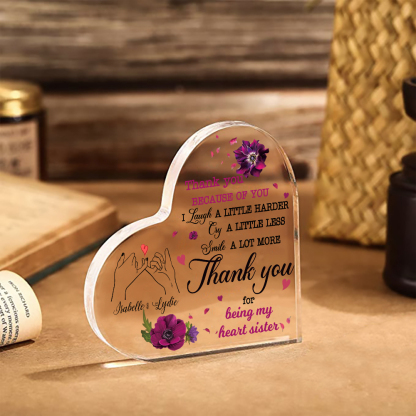 Pinky Swear Acrylic Heart Keepsake Customised 2 Names Violets Ornament "Thank You For Being My Heart Sister" Gift For Sister-Jessemade AU