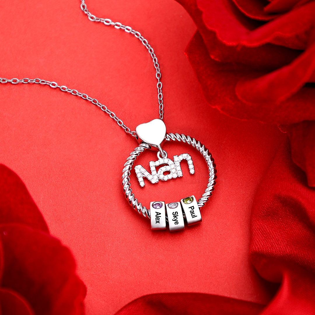 3 Names - Personalised Nan Necklace Custom Names & Birthstones Circle Pendant Necklace Gift for Grandma Nanna-Jessemade AU