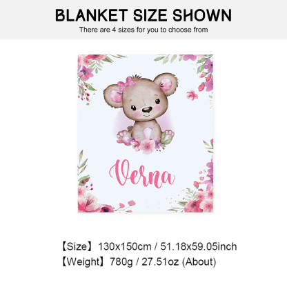 Personalised Pink Bear Blanket Custom Name Cute Cartoon Blanket-Jessemade AU
