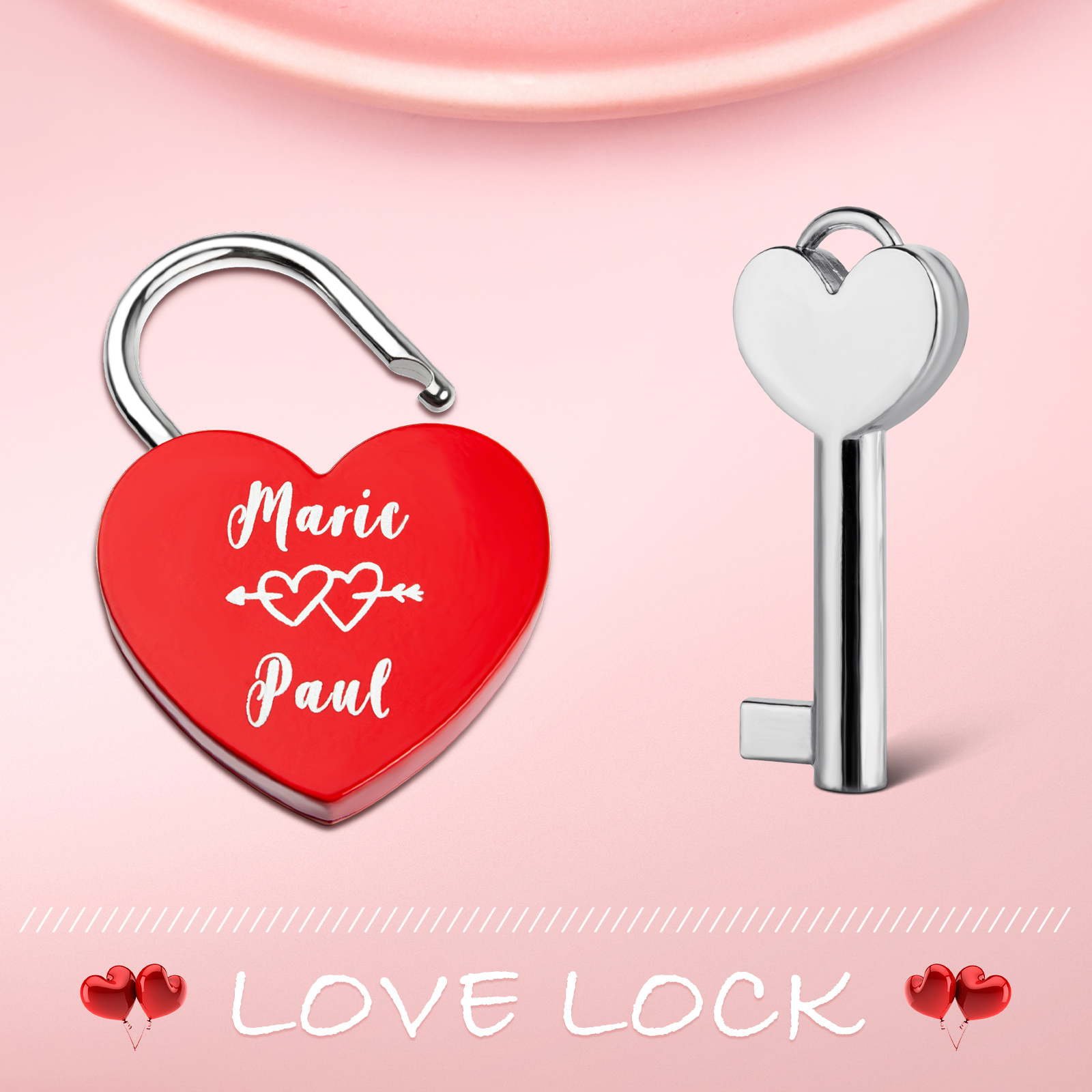Personalised Double Heart Engraved Love Lock Custom Names Padlocks Gifts For Couple-Jessemade AU