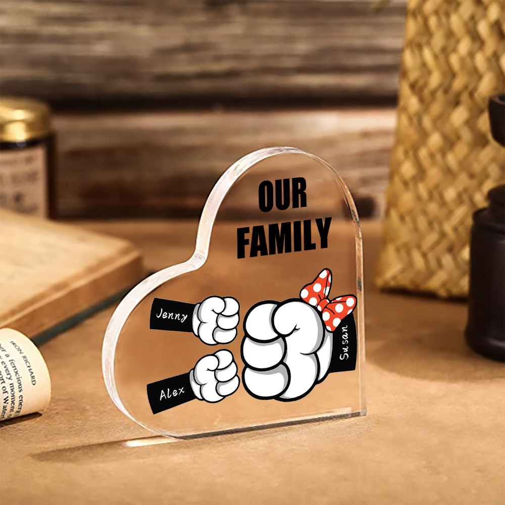 3 Names - Personalised Acrylic Heart Keepsake Custom Name & Text Fist Bump Ornaments Gifts for Family-Jessemade AU