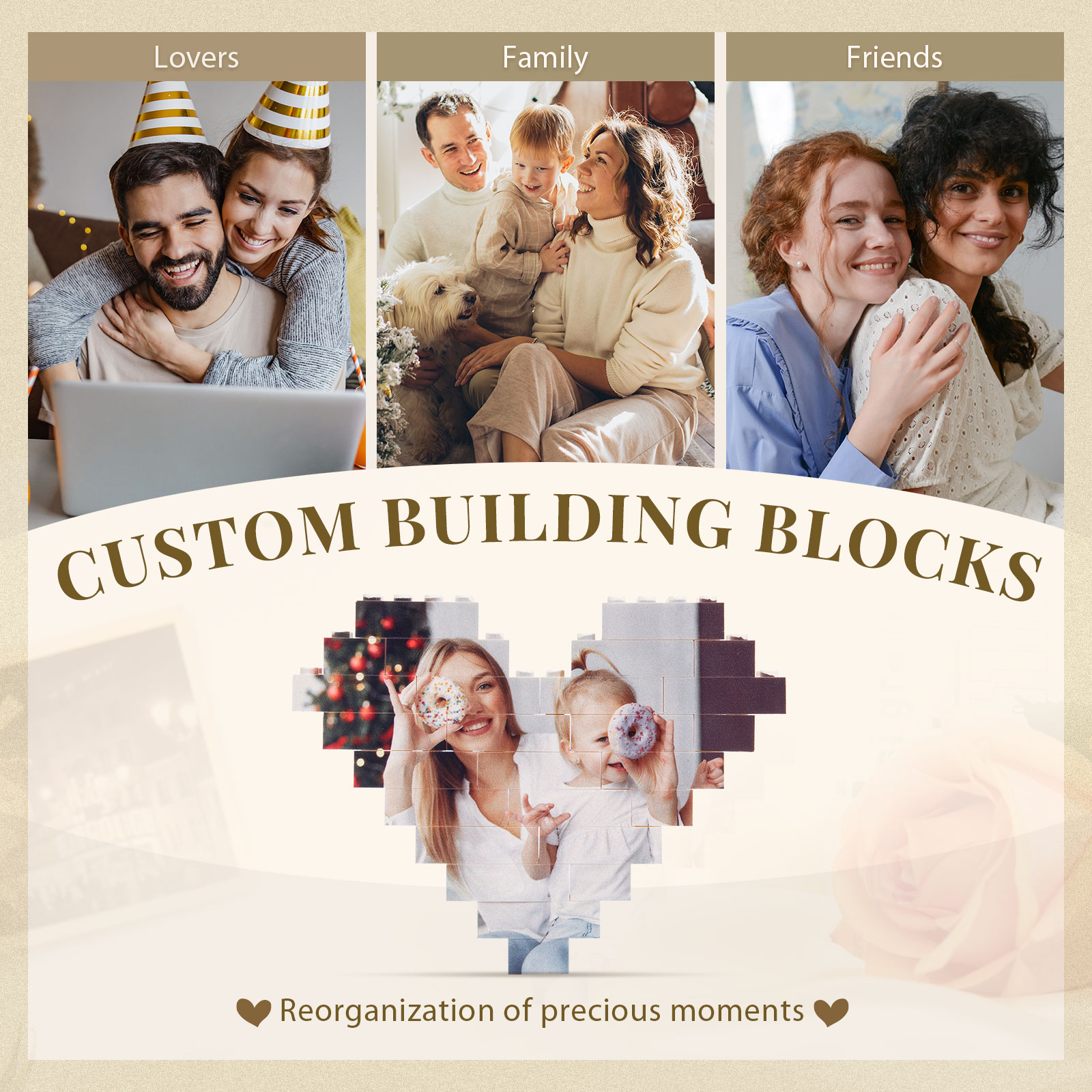 Customised Heart Shape Building Blocks Puzzle Personalised Photo Brick Square Shape Puzzle Kids Couple BBF Family Gift-Jessemade AU