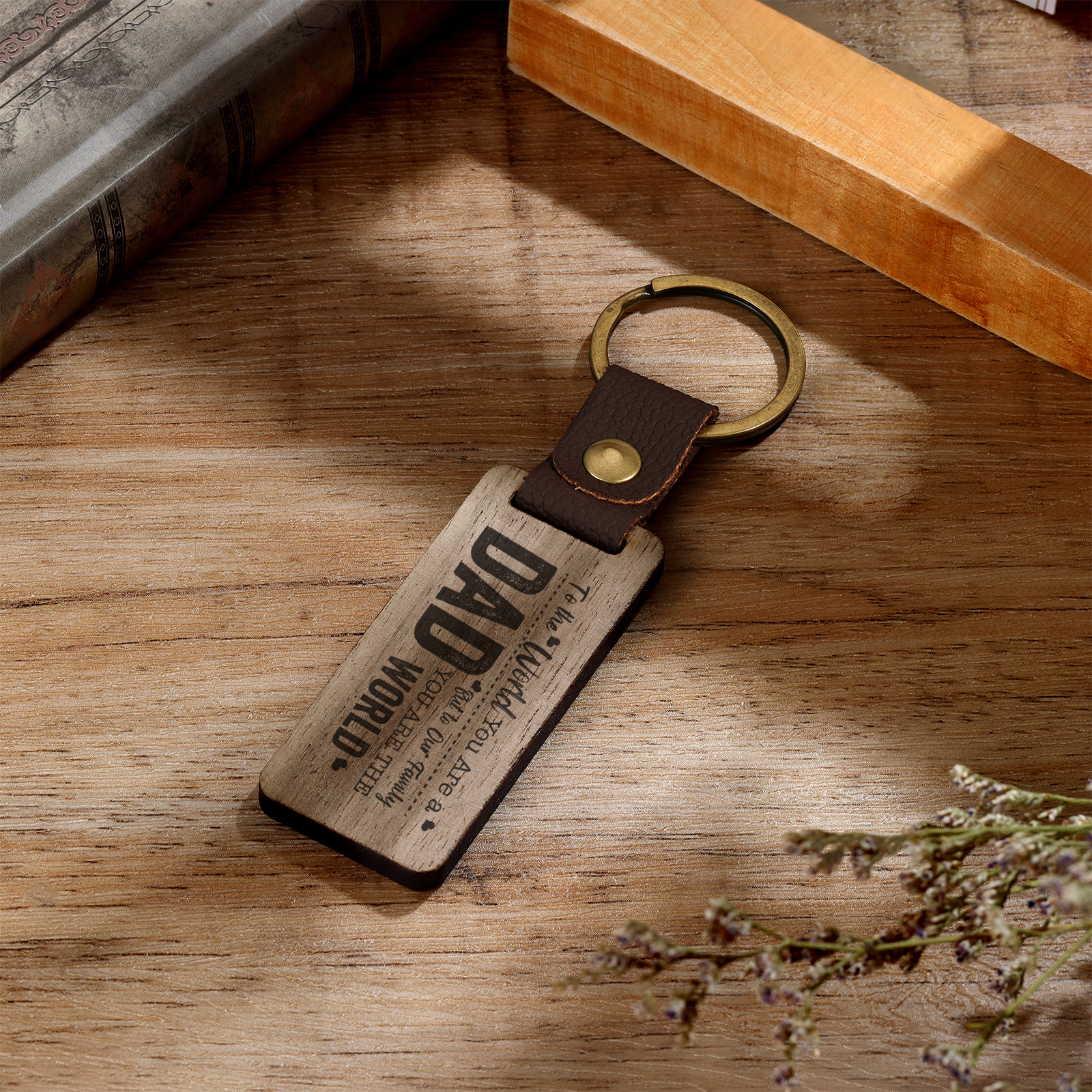 To My Dad Keychain Walnut Keychain Father's Day Gifts - To Our Family, You Are The World-Jessemade AU