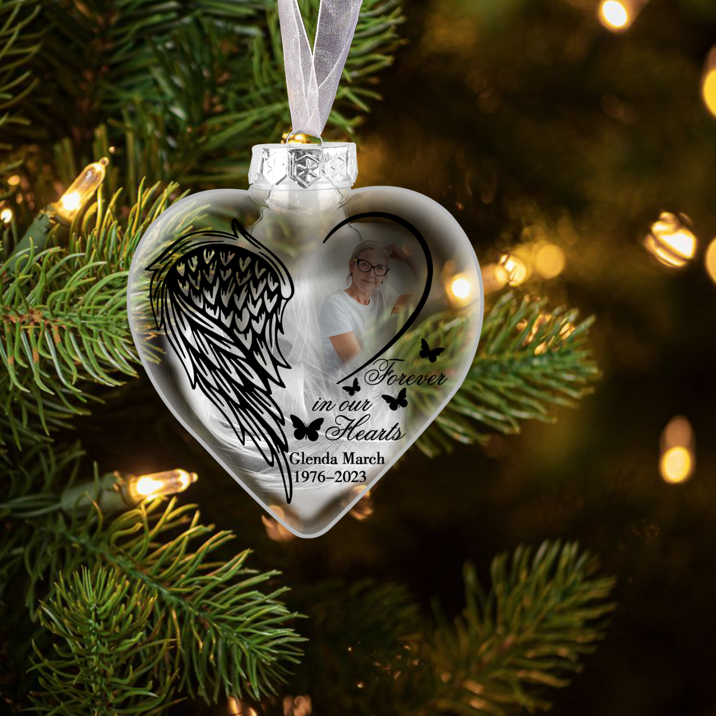 Heart Christmas Memorial Ornaments Custom Name & Date & Photo Feather Ornament Commemorate Deceased Loved Ones - Forever In Our Hearts-Jessemade AU
