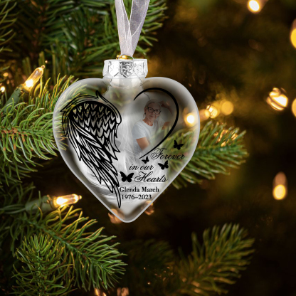 Heart Christmas Memorial Ornaments Custom Name & Date & Photo Feather Ornament Commemorate Deceased Loved Ones - Forever In Our Hearts-Jessemade AU