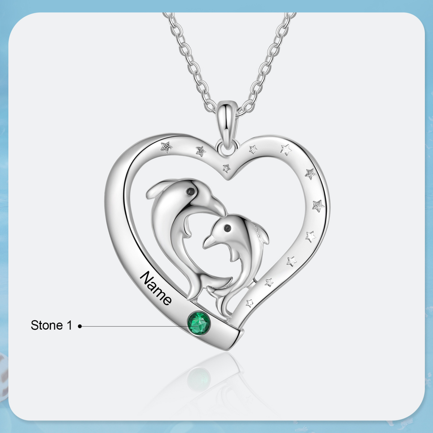 Personalised Heart Dolphin Pendant Necklace Custom 1 Birthstone Engraved 1 Name Necklace Gift for Her-Jessemade AU