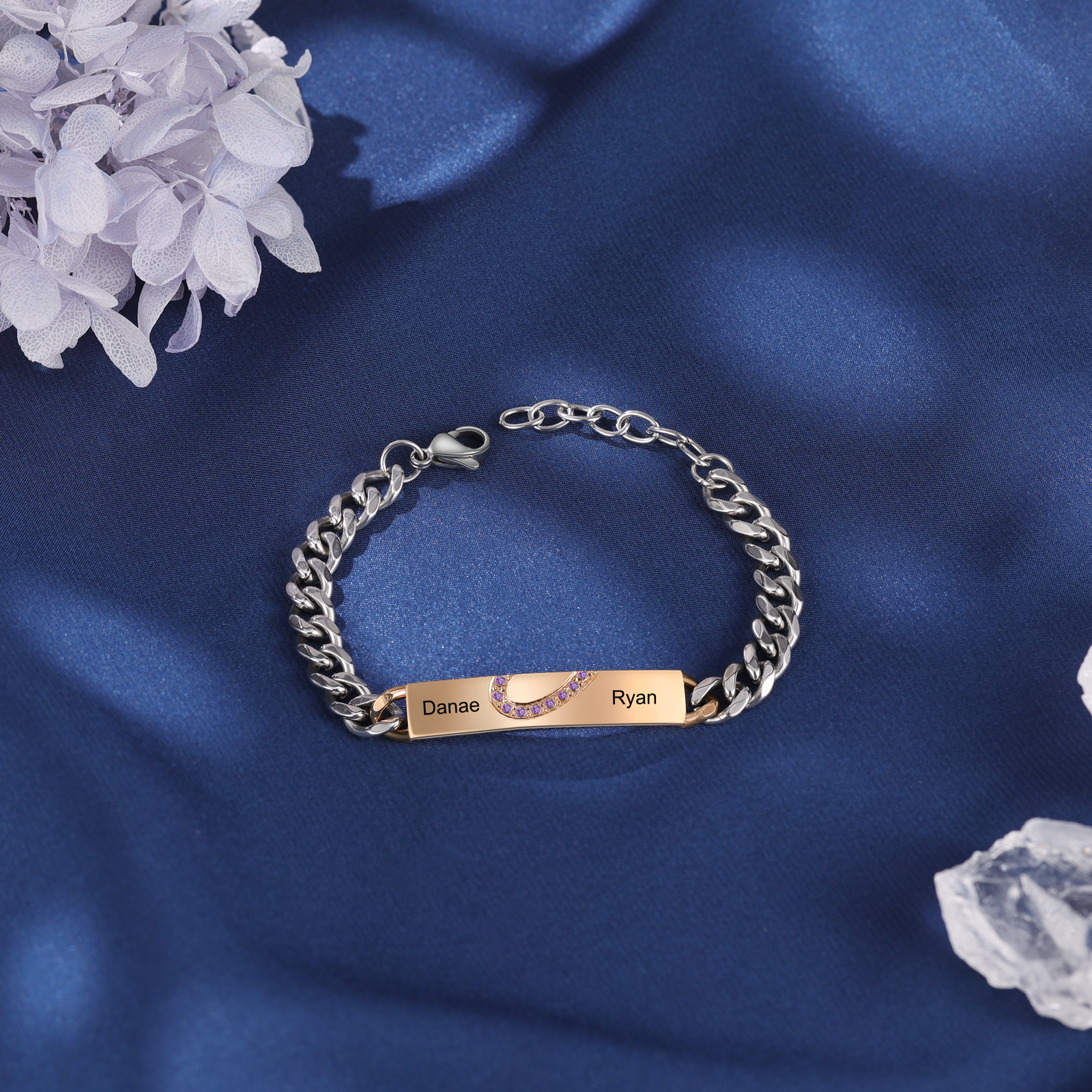Personalised Cuban Chain Couple Bracelets Custom Names Two Soul One Heart Matching Bracelet Love Gifts-Jessemade AU