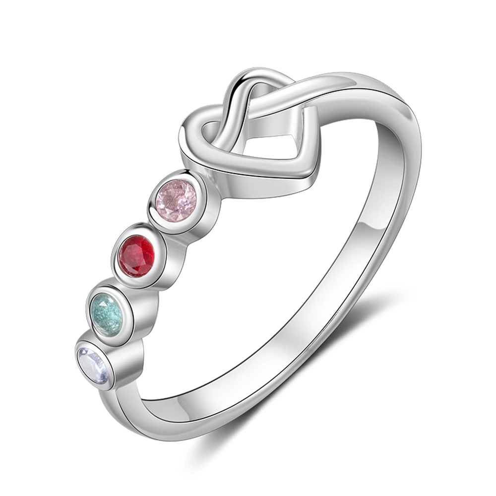 Family Ring Personalised 4 Birthstones Heart Knot Ring Band-Jessemade AU