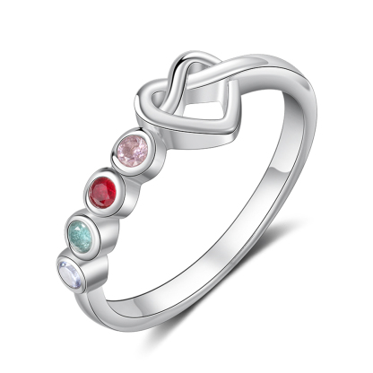 Family Ring Personalised 4 Birthstones Heart Knot Ring Band-Jessemade AU