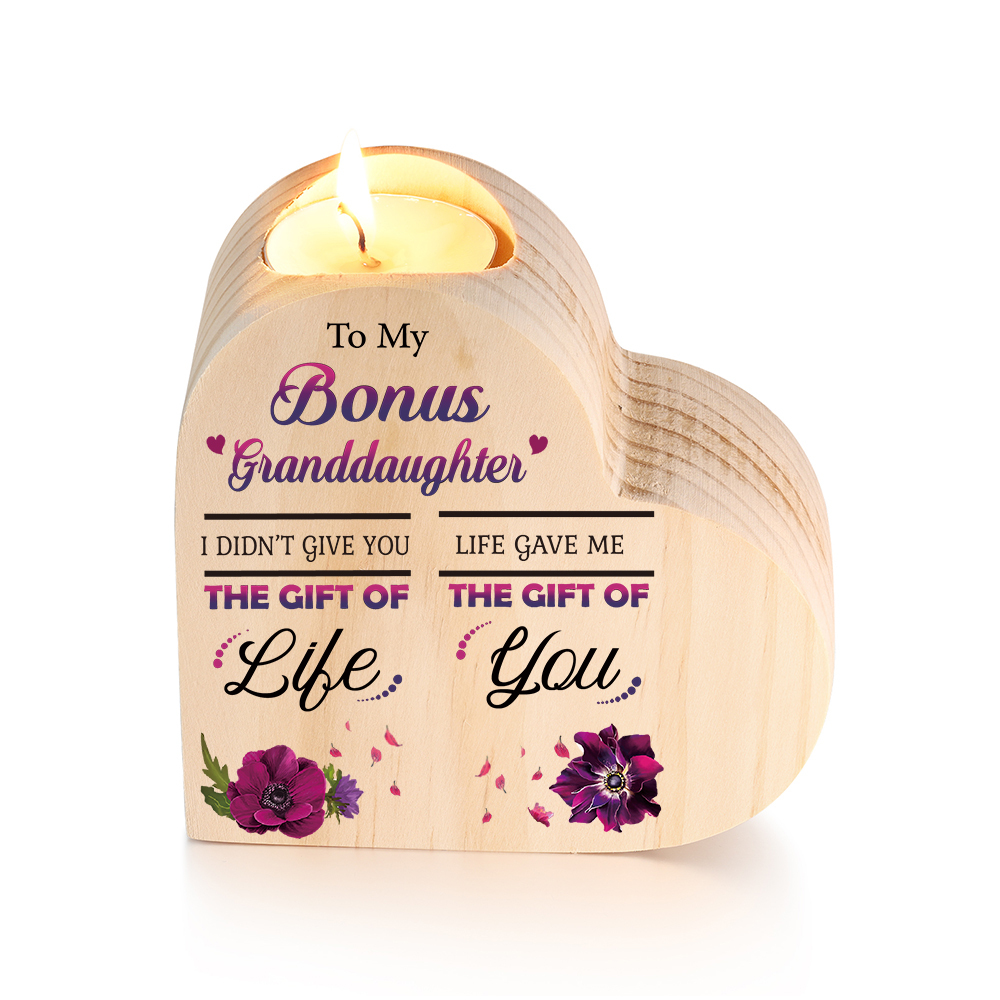 To My Bonus Granddaughter Violet Flower Heart Candle Holder "Life Gave Me The Gift of You" Wooden Candlestick-Jessemade AU