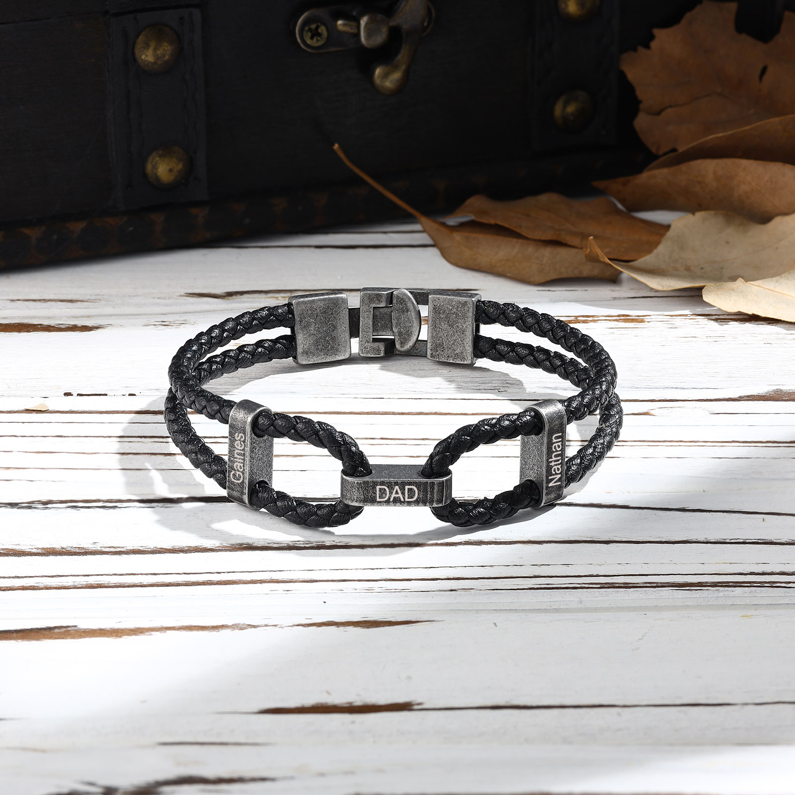 3 Names - Vintage Men's Leather Bracelet Custom Name Bracelet Two Layers Bracelet Personalised Gift for Him-Jessemade AU