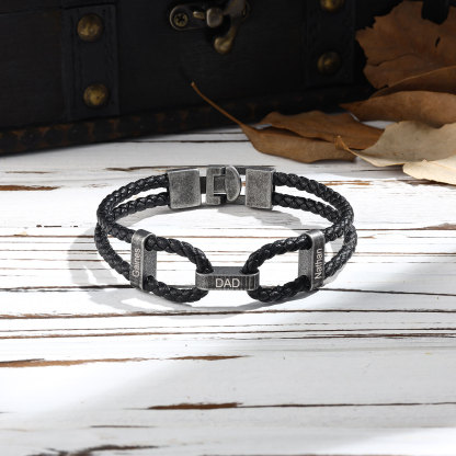 3 Names - Vintage Men's Leather Bracelet Custom Name Bracelet Two Layers Bracelet Personalised Gift for Him-Jessemade AU