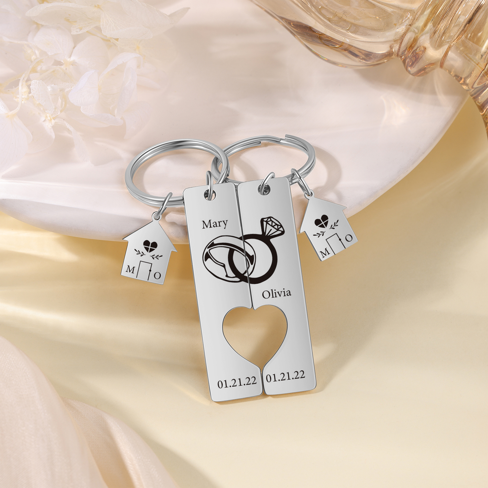 Personalised Couple Keychain Custom 2 Names & Letters & Dates Metal Keyring Matching Keychains Gifts for Couples-Jessemade AU