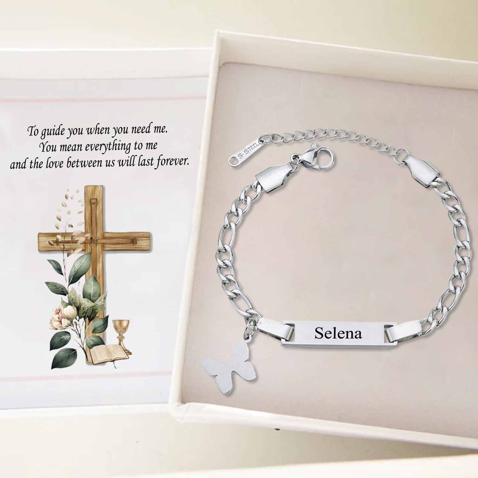 Custom Name Bracelet Cuban Chain Bracelet Personalised Butterfly Bracelet Love Gifts-Jessemade AU