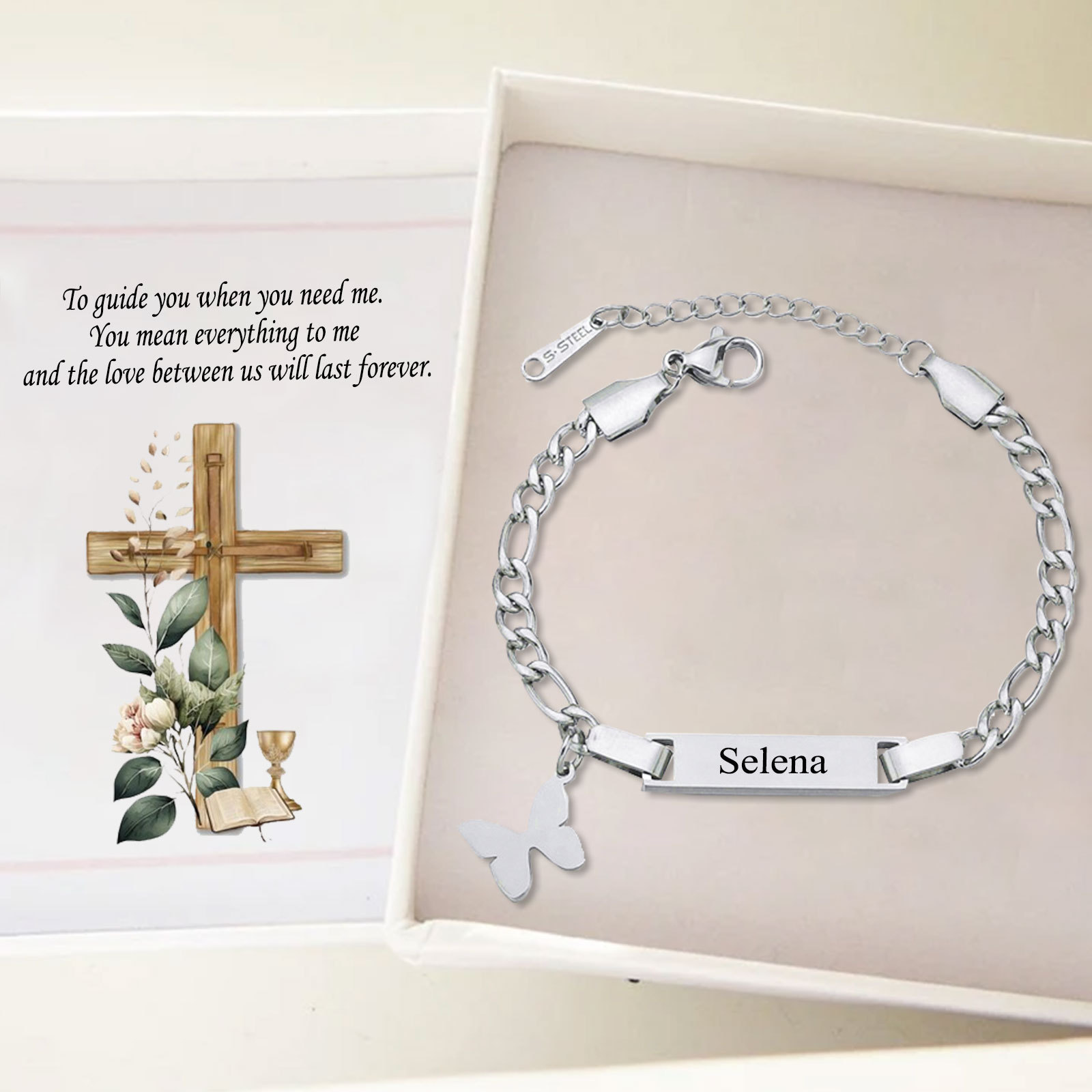 Custom Name Bracelet Cuban Chain Bracelet Personalised Butterfly Bracelet Love Gifts-Jessemade AU