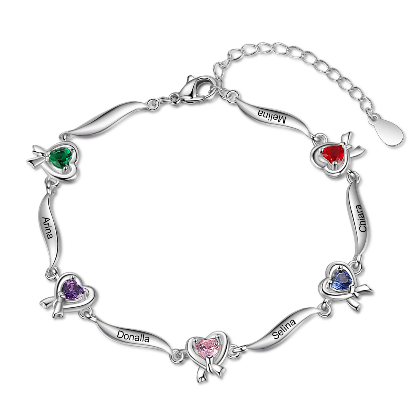 Personalised Heart Bracelet with 5 Birthstones Engraved Names Bracelet Gifts For Her-Jessemade AU