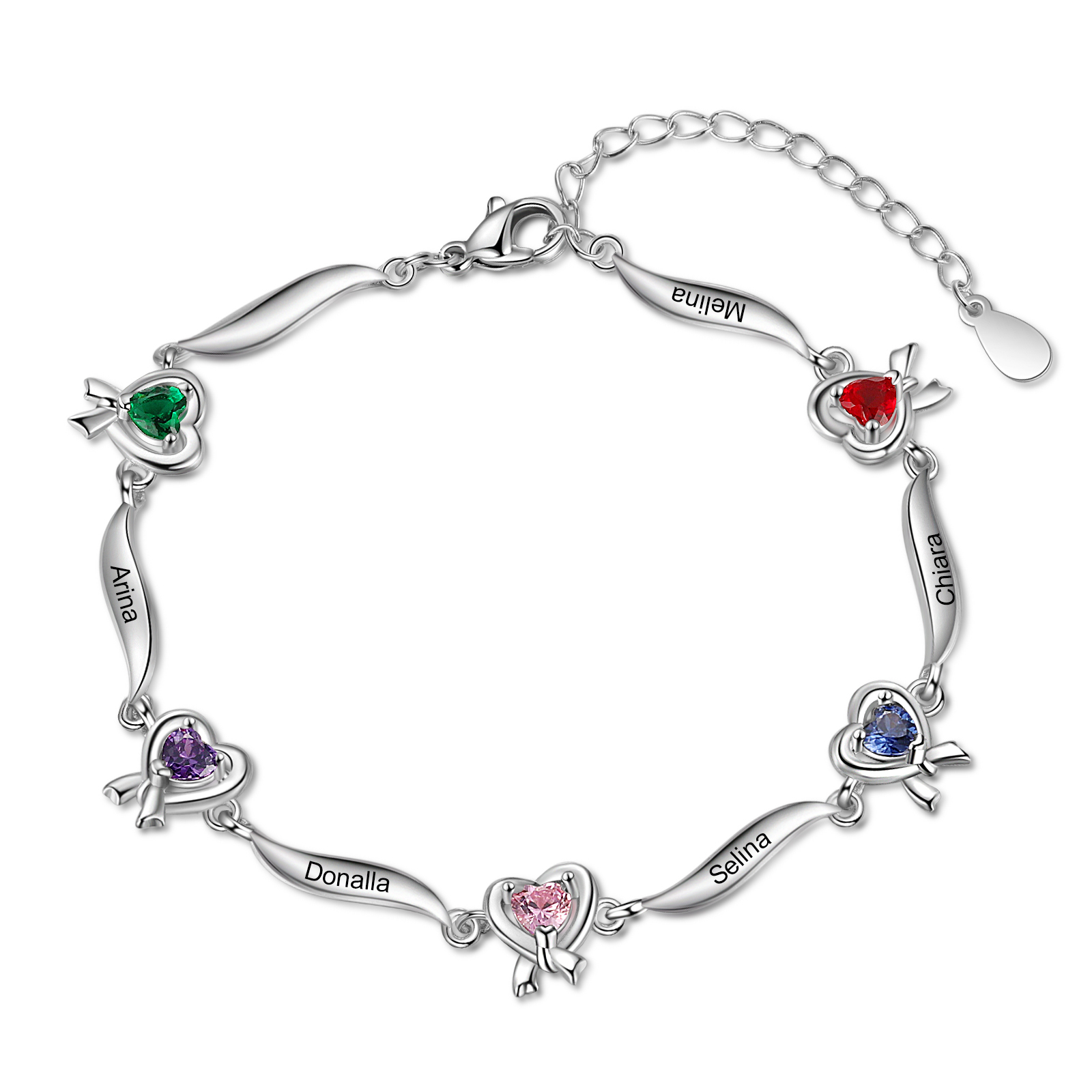 Personalised Heart Bracelet with 5 Birthstones Engraved Names Bracelet Gifts For Her-Jessemade AU