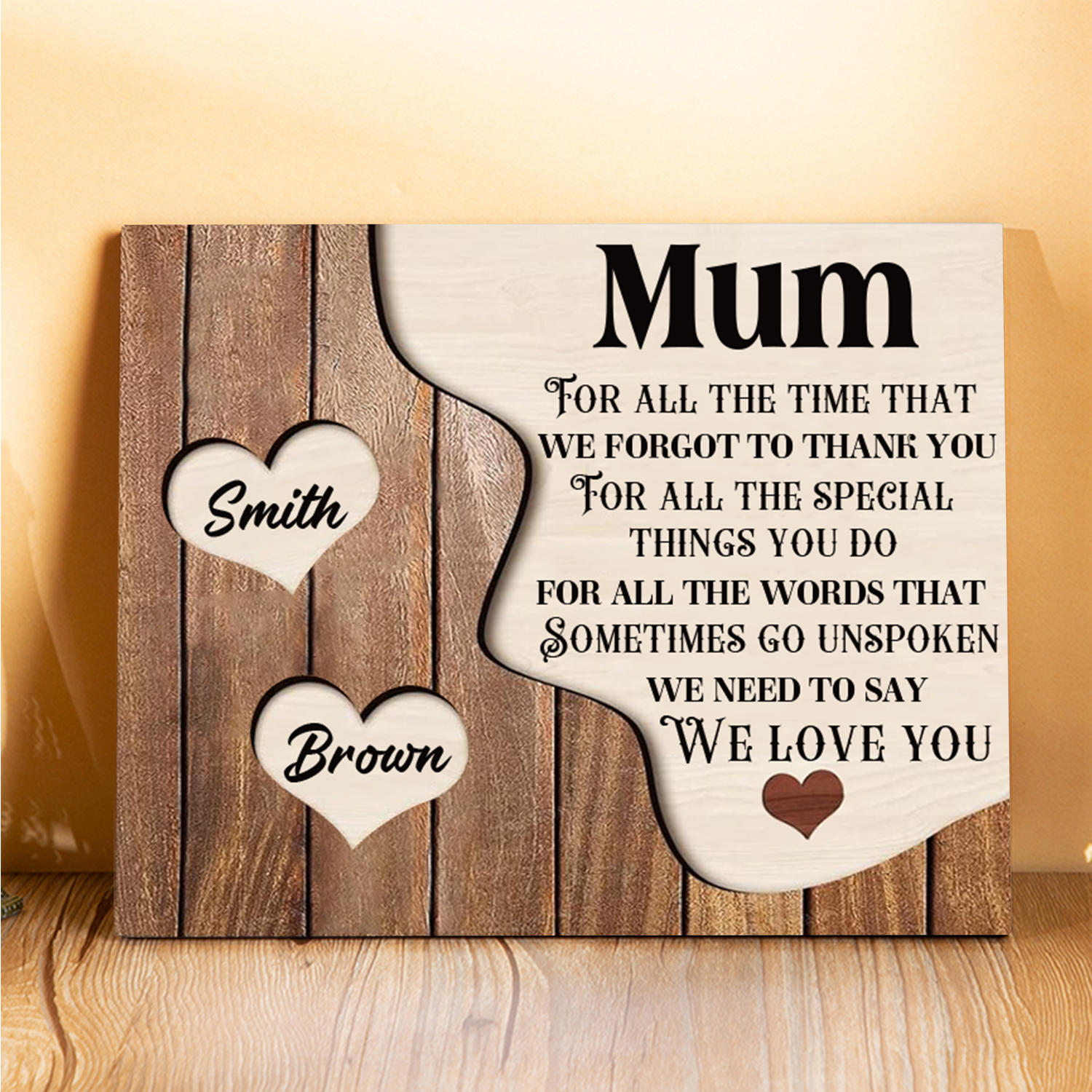 2 Names - Personalised Mum Wooden Plaque Custom Names Home Decoration Hearts Gift for Mother-Jessemade AU