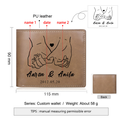 Personalised Leather Wallet Customised 2 Names & Date Wallet Pinky Swear Valentine's Day Gifts for Husband/Boyfriend-Jessemade AU