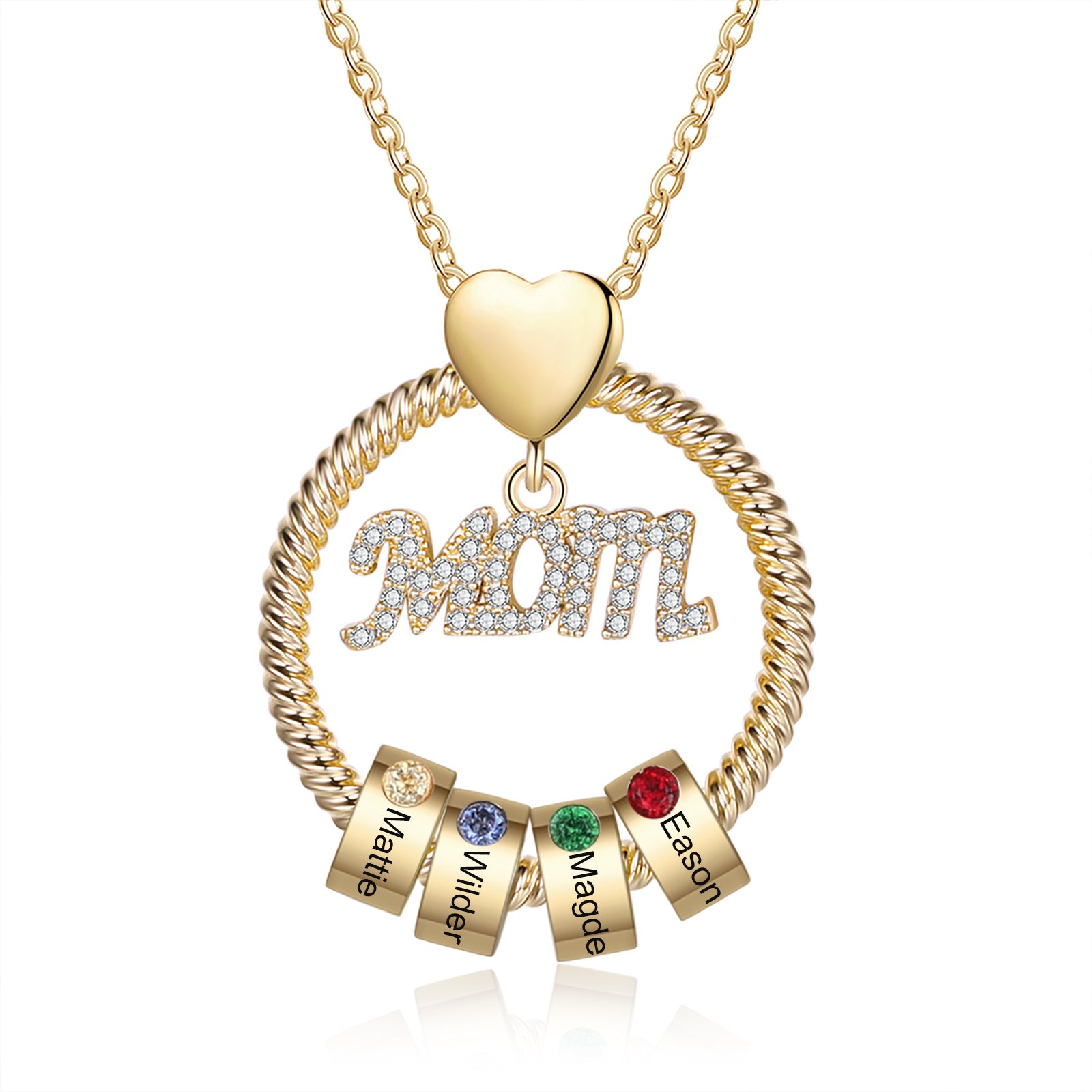 Personalised Necklace With 4 Birthstones Engraved Names Gift For Mother-Jessemade AU