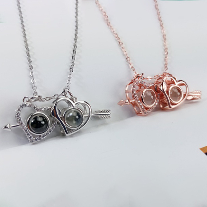 2023 Valentines Day 100 Languages Projection Necklace Engraved  " I LOVE YOU" Magnetic Double Heart Necklace Gifts For Her-Jessemade AU