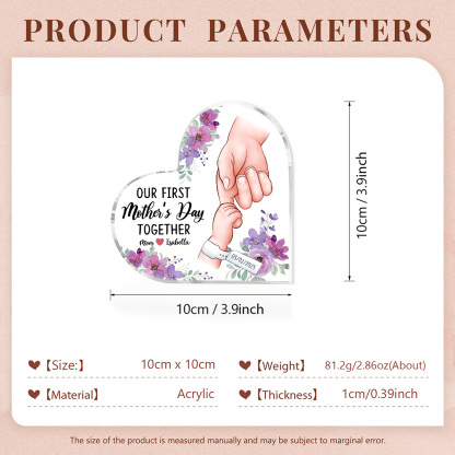 Our First Mother's Day Together - Personalised Date Acrylic Heart Keepsake Holding Hands Custom 2 Names Ornaments-Jessemade AU