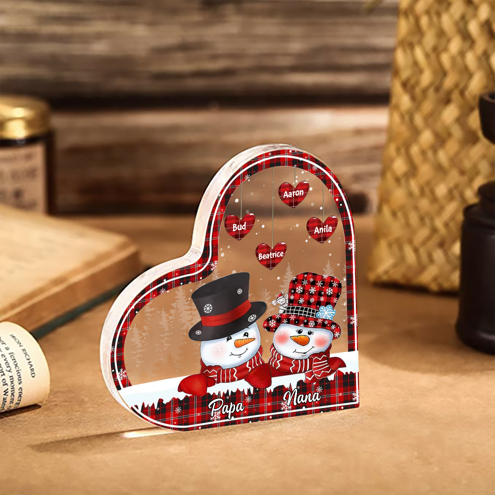Acrylic Heart Keepsake Customised 6 Names Christmas Snowman Decor Personalised Gifts for Grandma Mum-Jessemade AU
