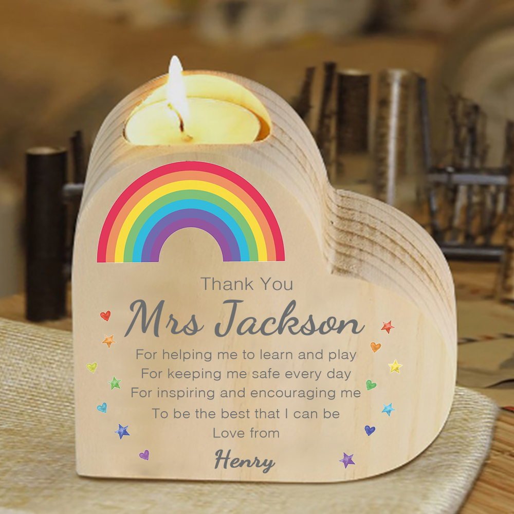 Wooden Candle Holder Custom Text & Name Rainbow Candlestick Teachers' Day Gift For Teacher - Thank You For Helping Me To Learn And Play-Jessemade AU