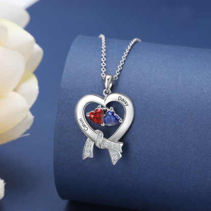 Personalised Heart Necklace With 2 Birthstones Custom Names Best Gift For Women-Jessemade AU