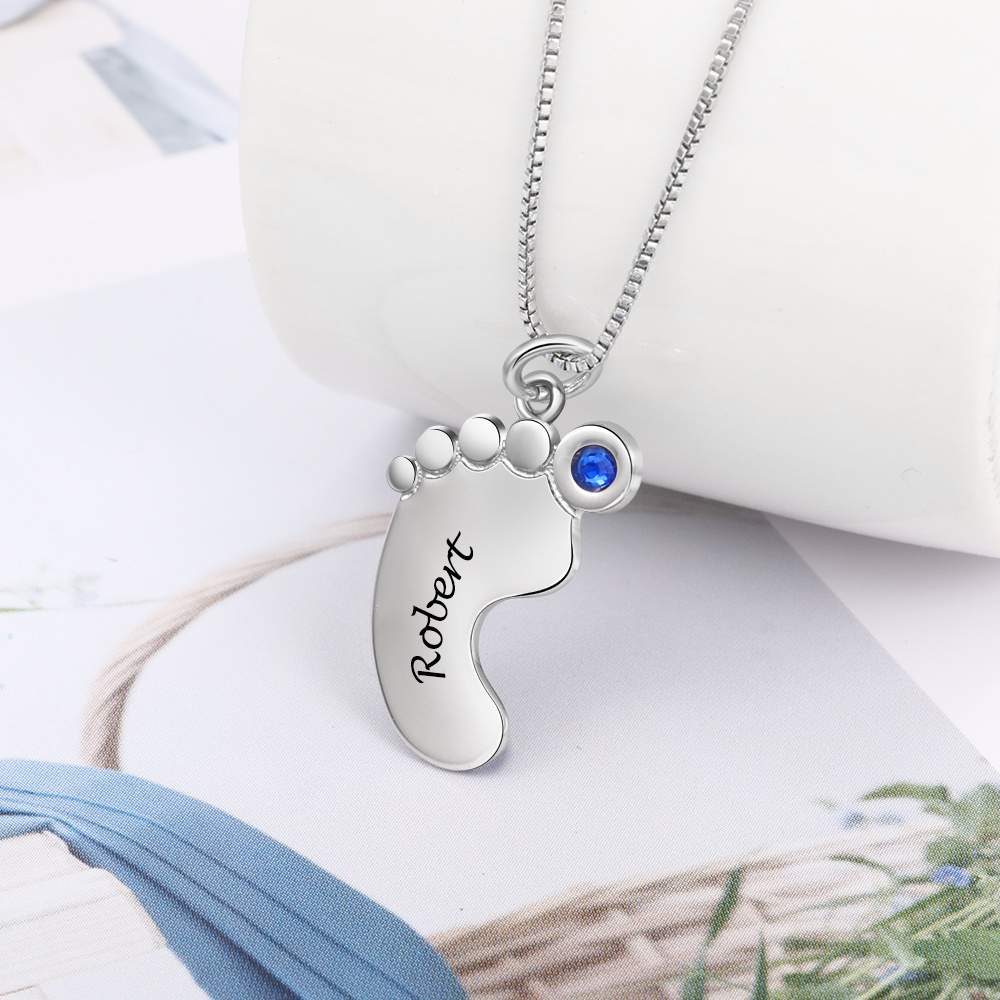 Mother’s Day Gifts Customised Baby Feet Pendant Necklace with Name and Birthstone for Mom-Jessemade AU